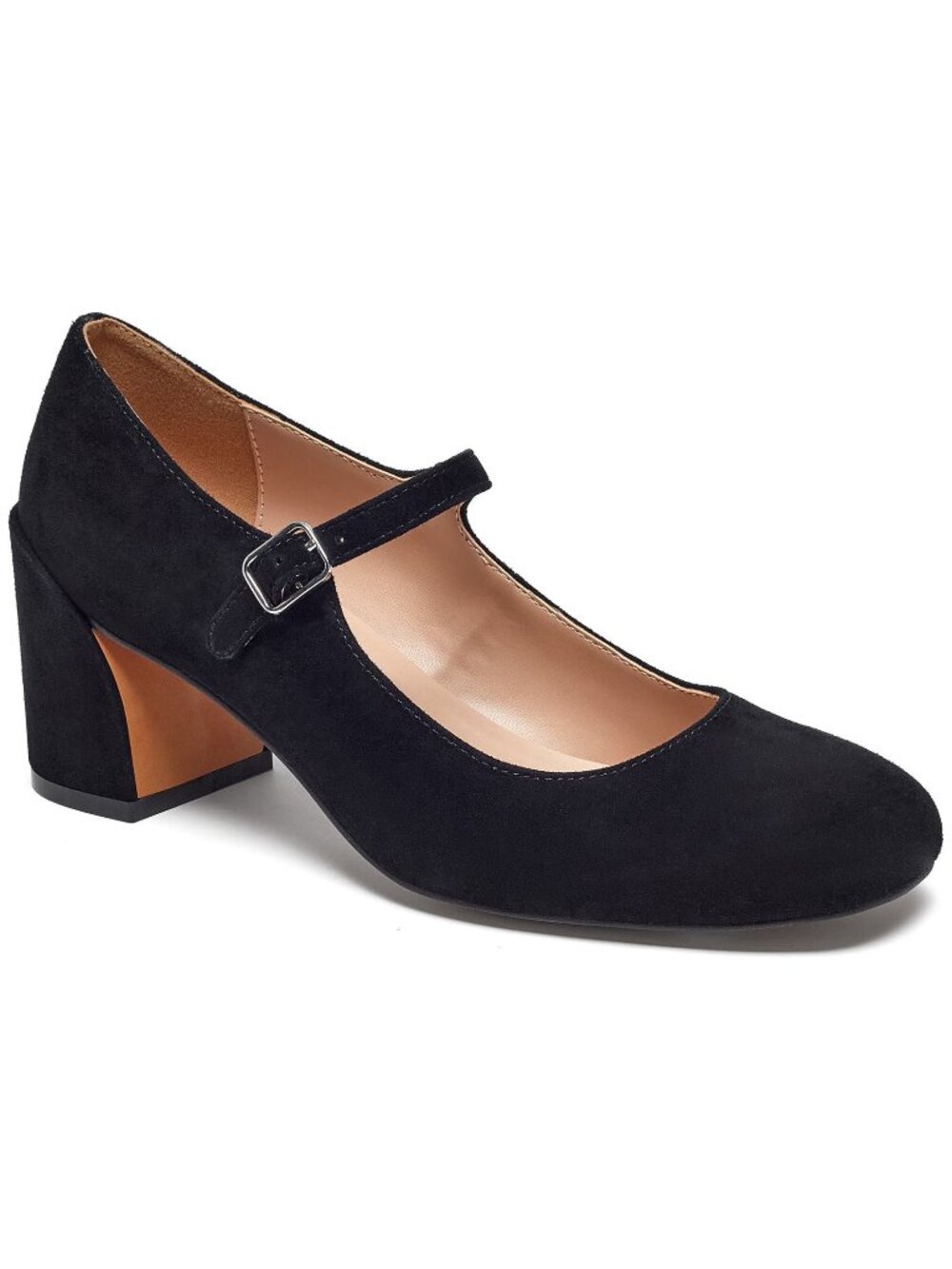 Silent D Black Leather Suede Block Heel Mary Jane Shoes Size 39 US 8/8.5